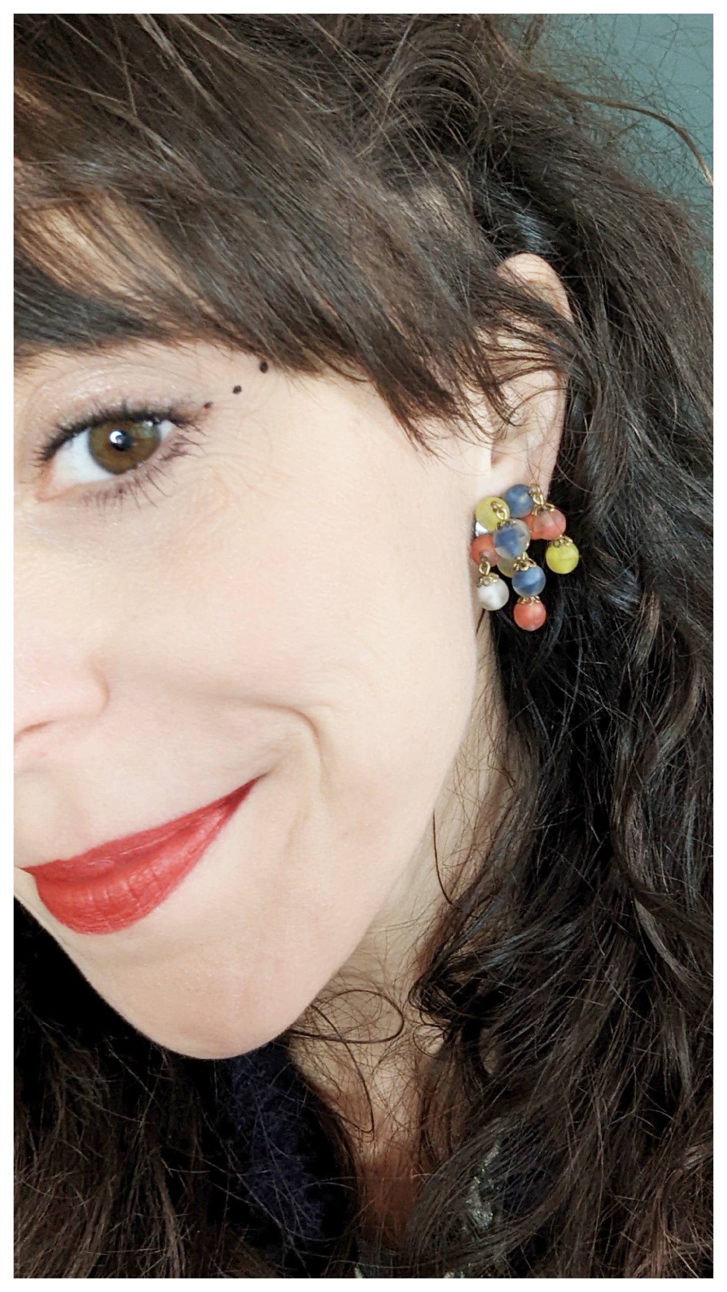 Boucles clips grappe de perles 60s