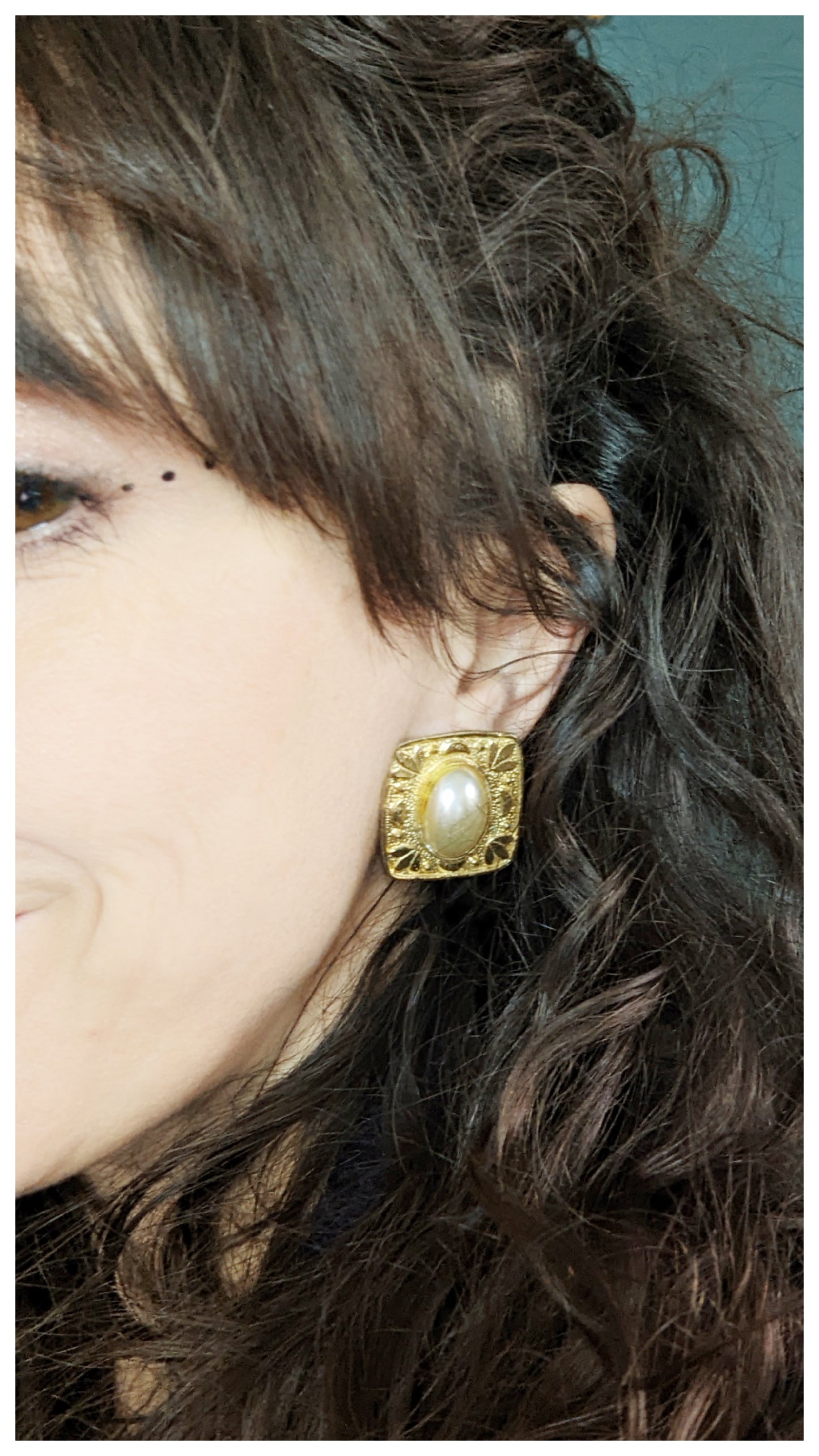 Boucles clips carrées avec perles 90s