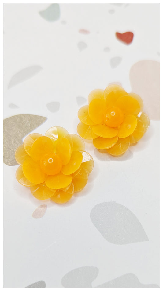 Boucles clips fleurs oranges 60s