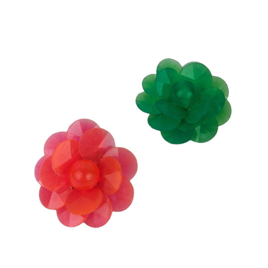 Boucles clips fleurs bicolores 60s