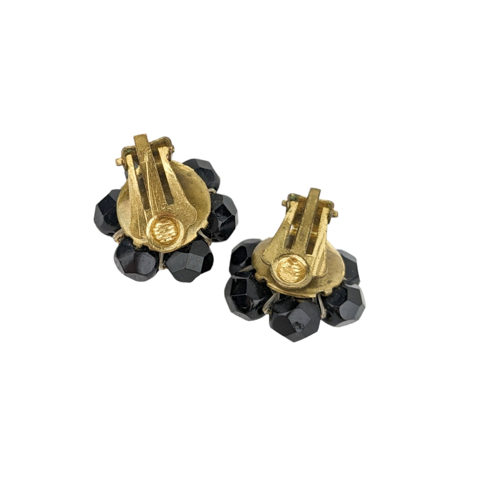 Boucles clips perles noires 50's