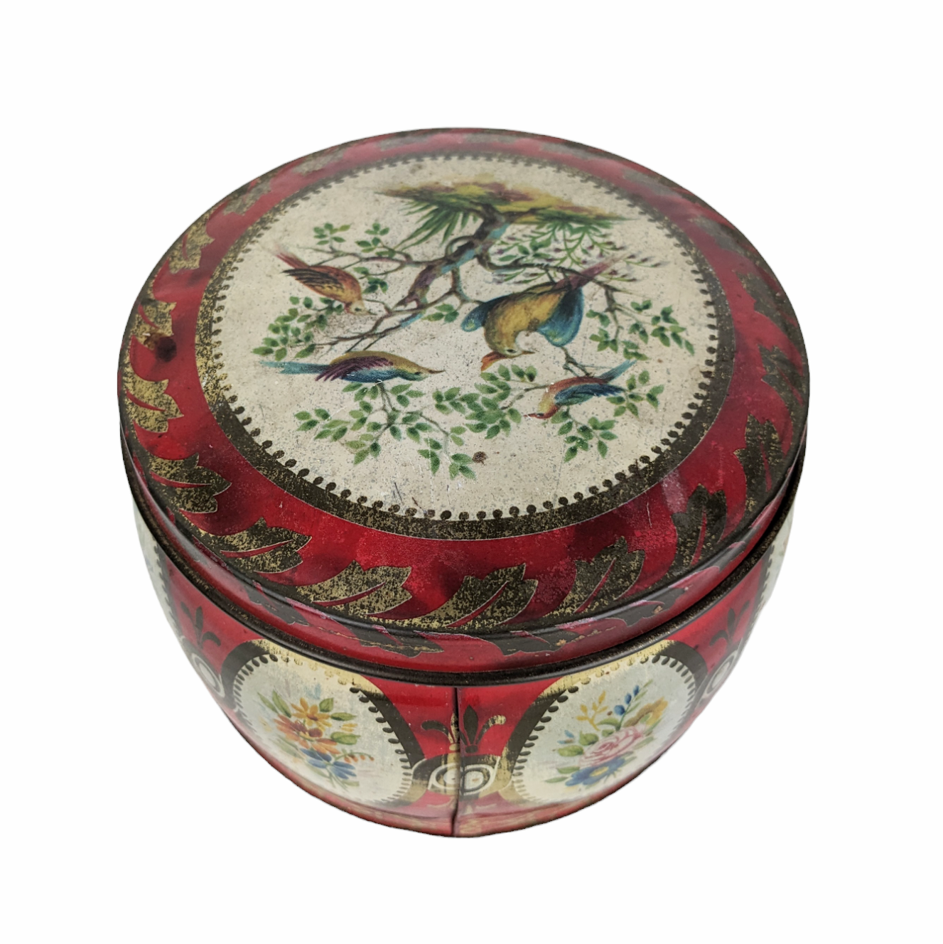 Boîte en fer oiseaux et fleurs
