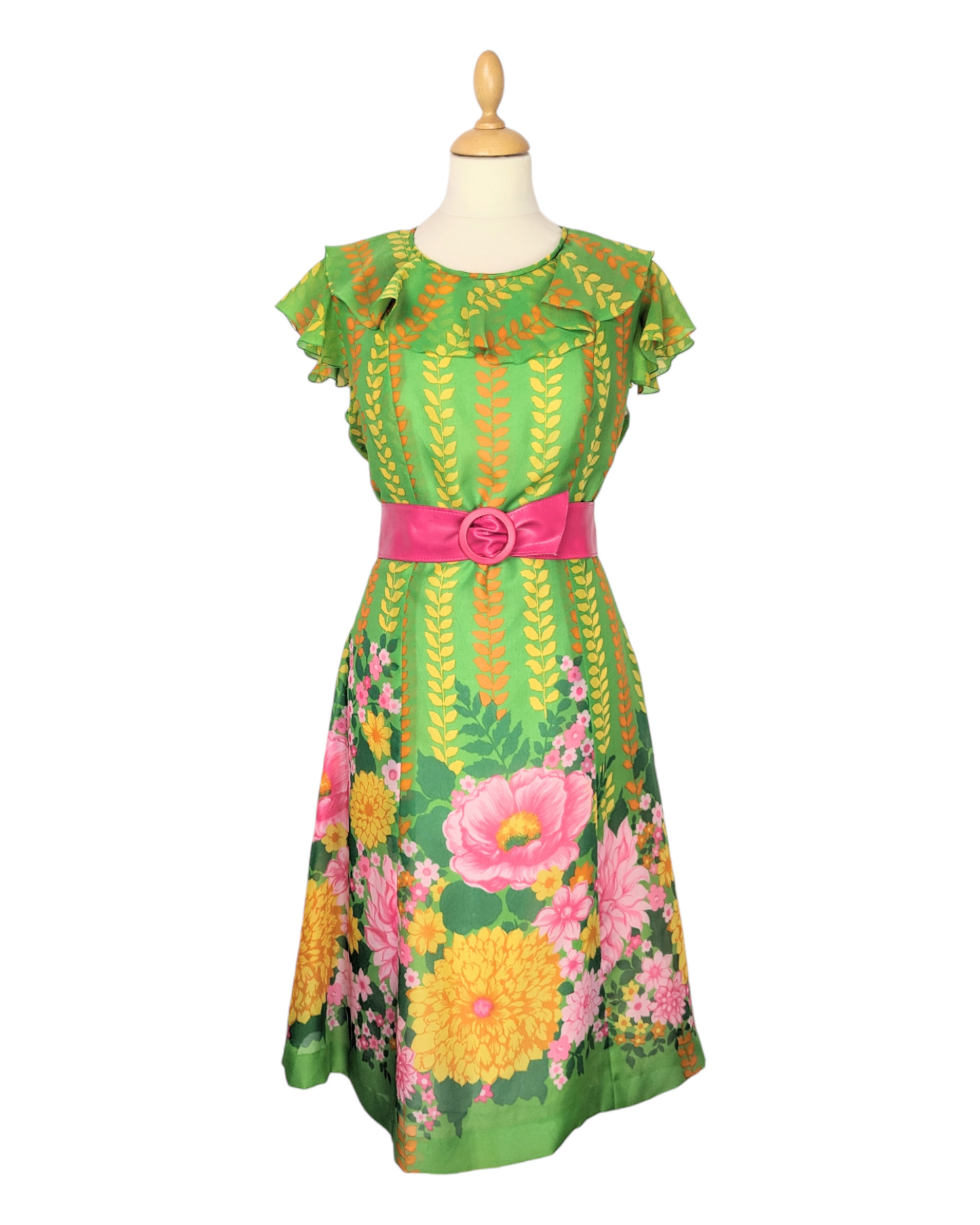 Robe verte fleurie 60s