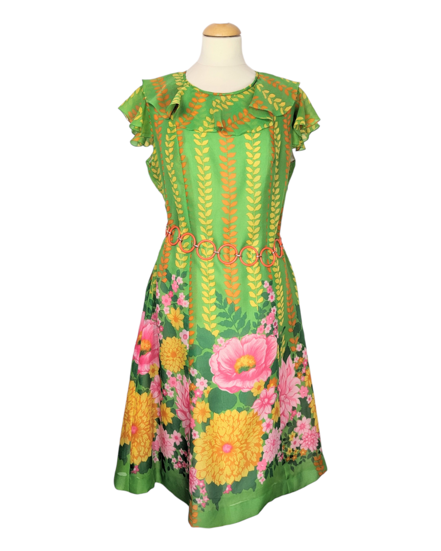 Robe verte fleurie 60s