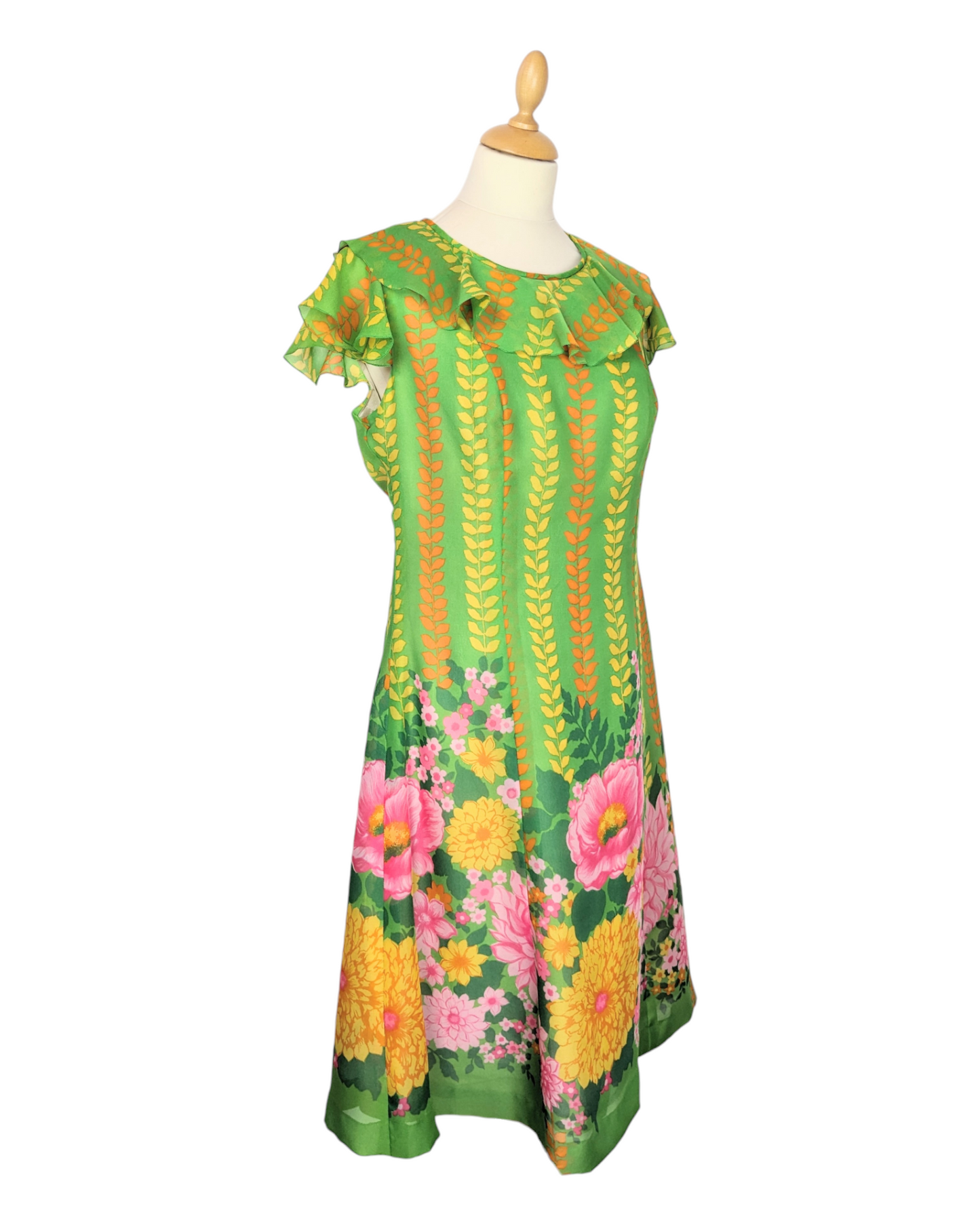 Robe verte fleurie 60s