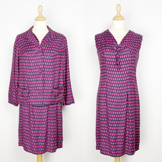 Tailleur-Robe à motifs gris/fuchsia 60s