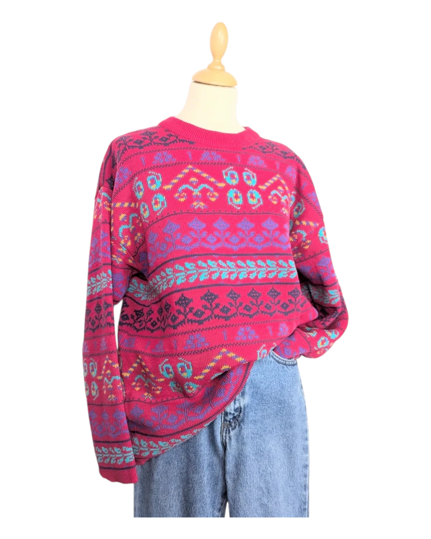 Pull fuschia à motifs 90s