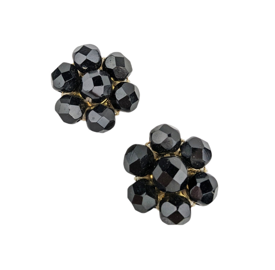 Boucles clips perles noires 50's