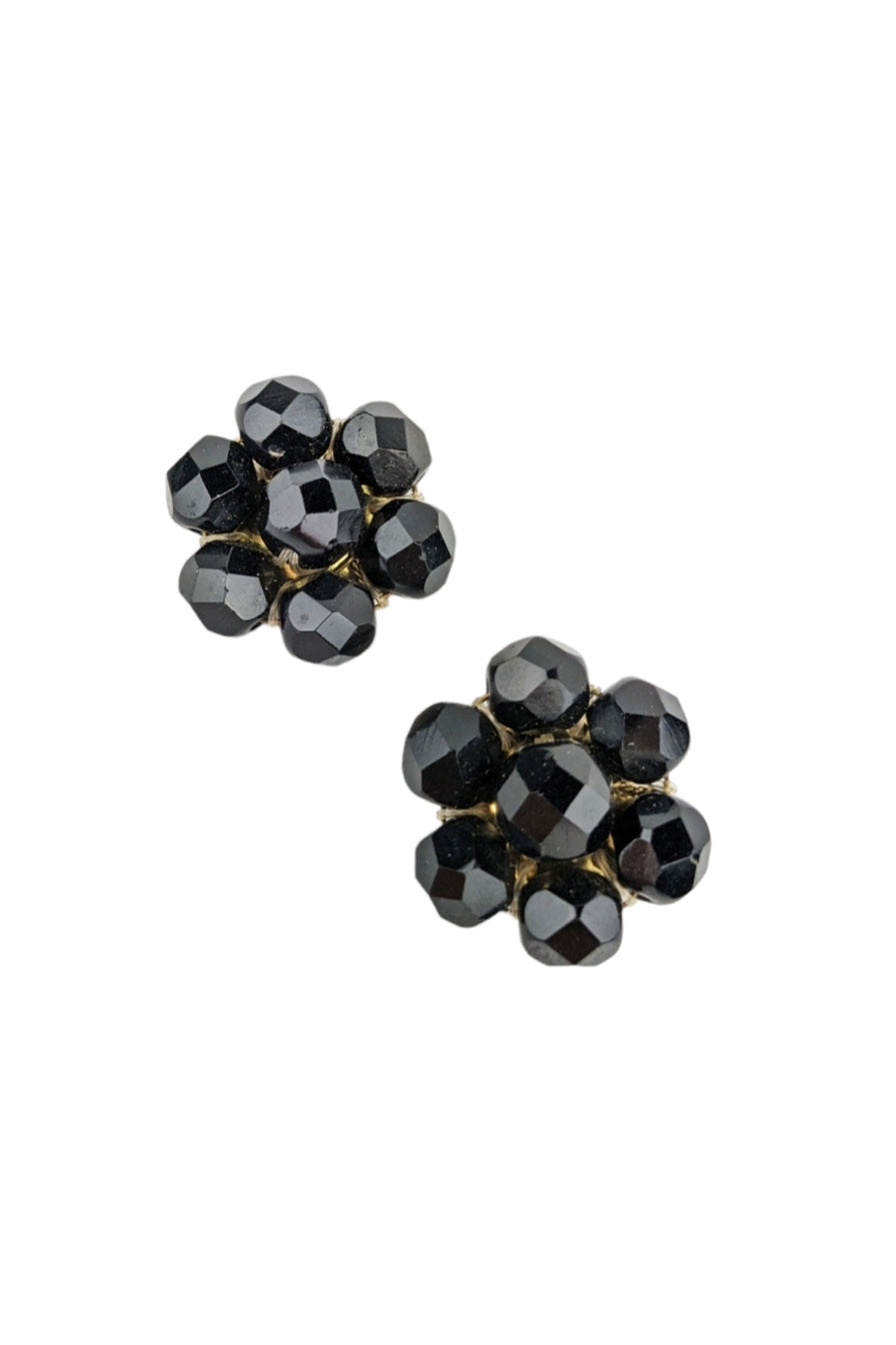 Boucles clips perles noires 50's