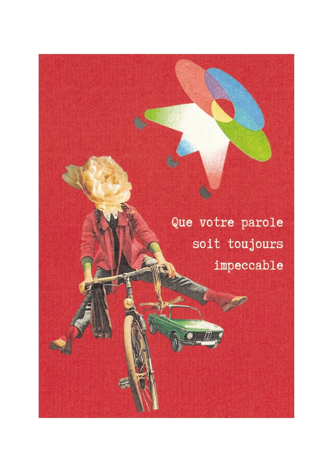 Affiche carte postale vintage rouge avec citation « Que votre parole soit toujours impeccable » – illustration rétro originale pour idée cadeau inspirante.