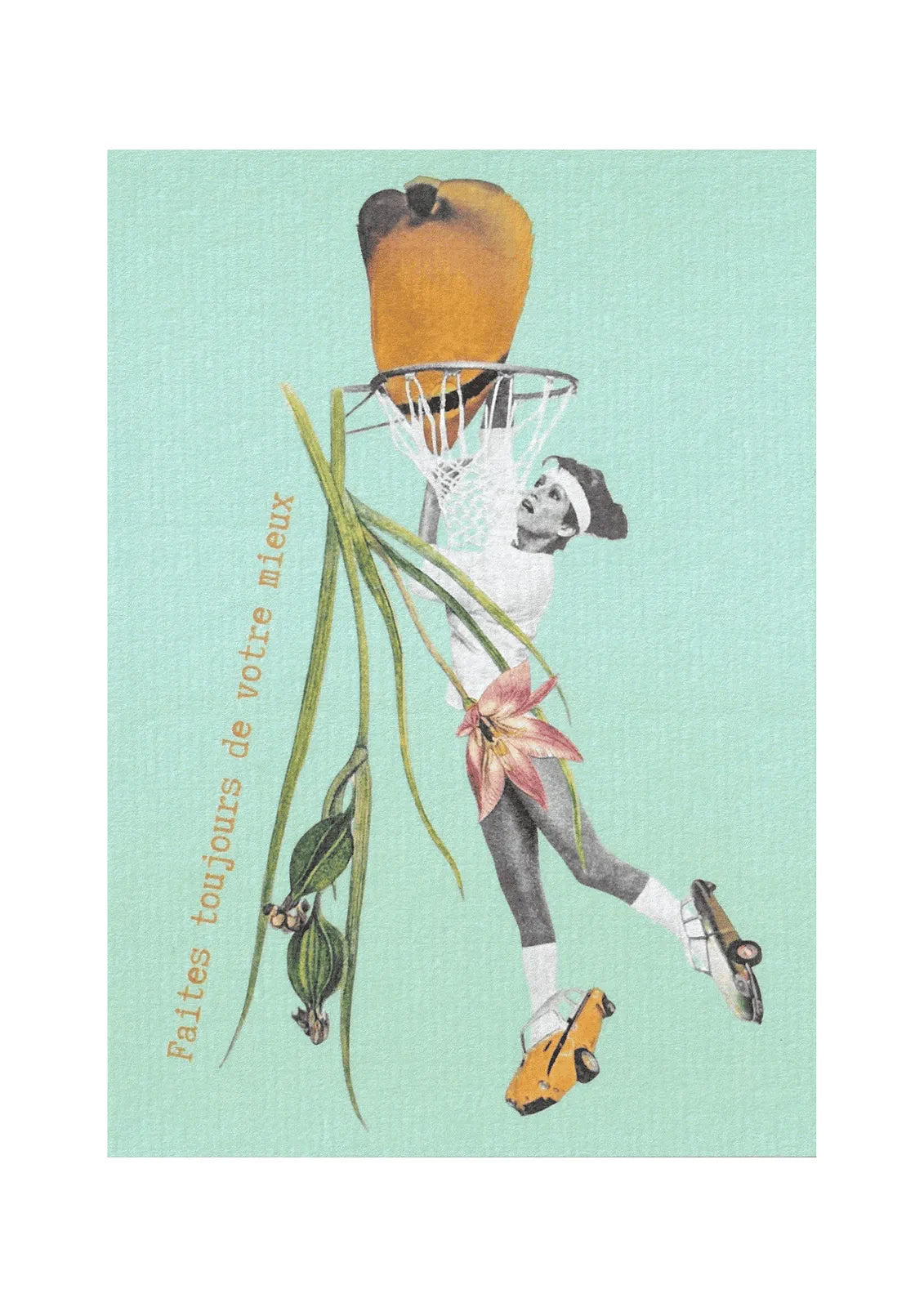 Affiche carte postale vintage verte avec citation « Faites toujours de votre mieux » – illustration rétro originale pour idée cadeau inspirante.