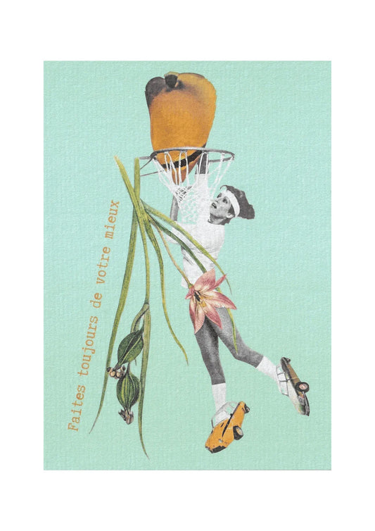 Affiche carte postale vintage verte avec citation « Faites toujours de votre mieux » – illustration rétro originale pour idée cadeau inspirante.