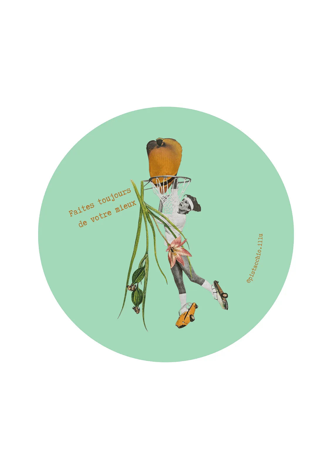 Illu vintage illustration femme en rollers tenant une fleur et un ballon, citation “Faites toujours de votre mieux”, accessoire rétro décoratif Faites toujours de votre mieux