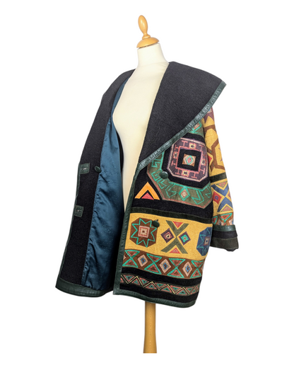 Veste cuir aux motifs inca 90s