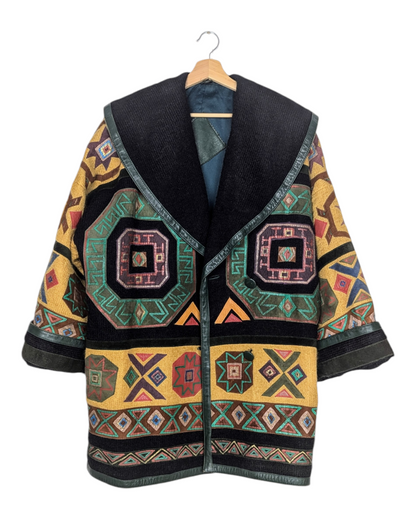 Veste cuir aux motifs inca 90s