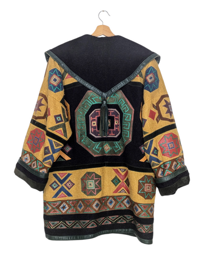 Veste cuir aux motifs inca 90s