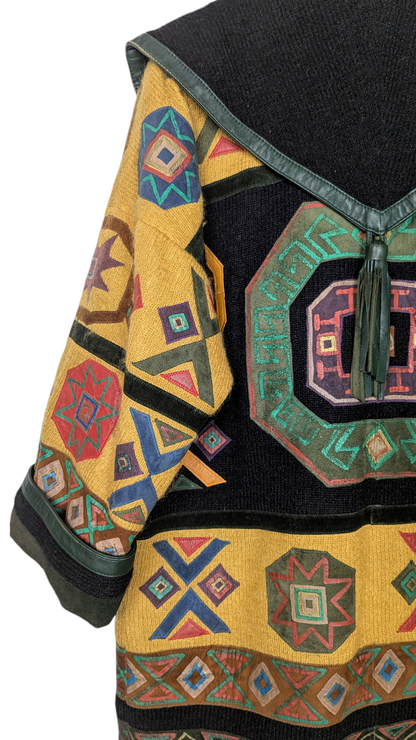 Veste cuir aux motifs inca 90s