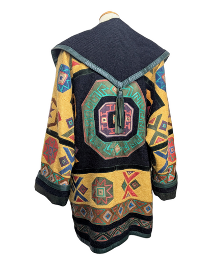 Veste cuir aux motifs inca 90s