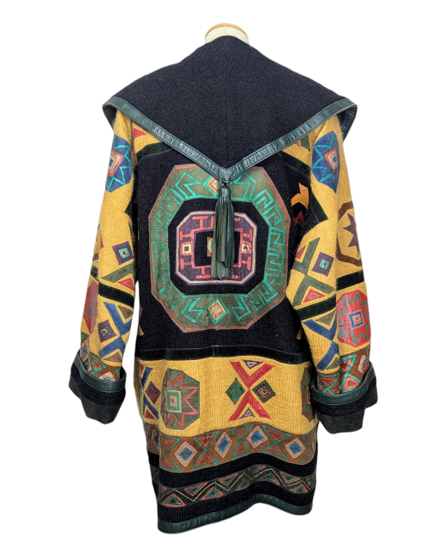 Veste cuir aux motifs inca 90s