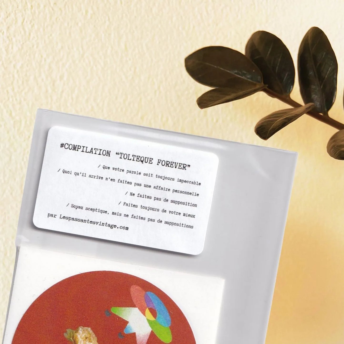 Compilation de 5 stickers ronds inspirés des 5 accords toltèques, collages vintage dans pochette transparente
