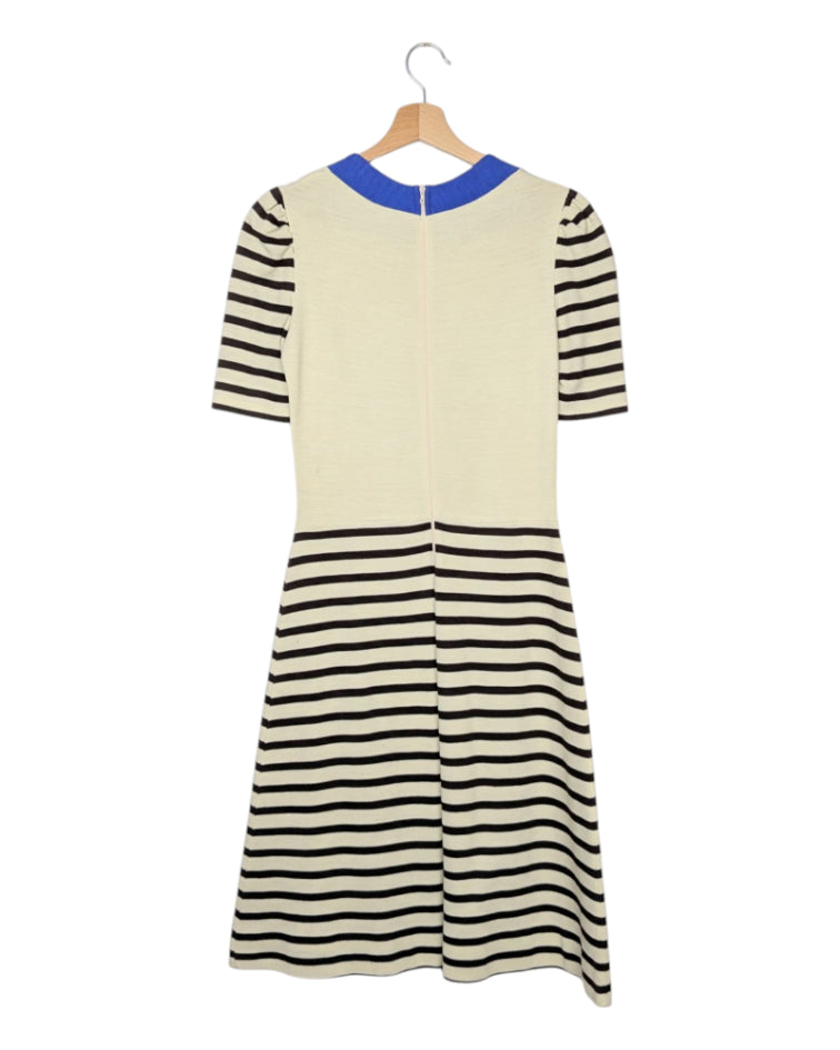 Robe vintage rayée beige et bleu années 60