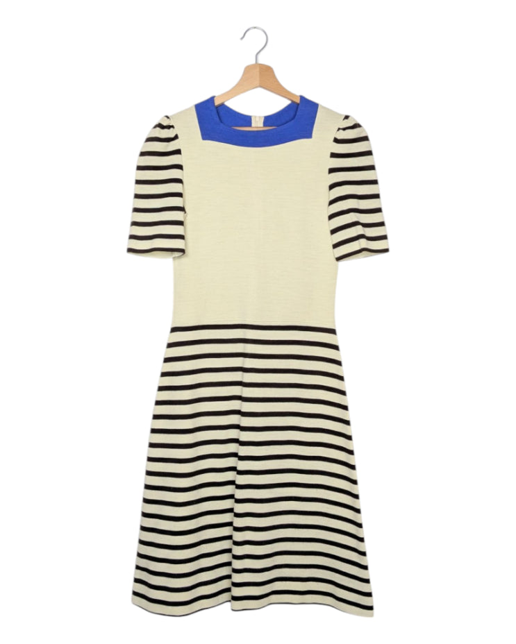 Robe vintage rayée beige et bleu années 60