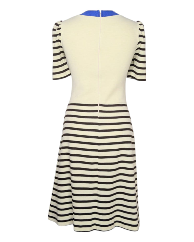 Robe vintage rayée beige et bleu années 60