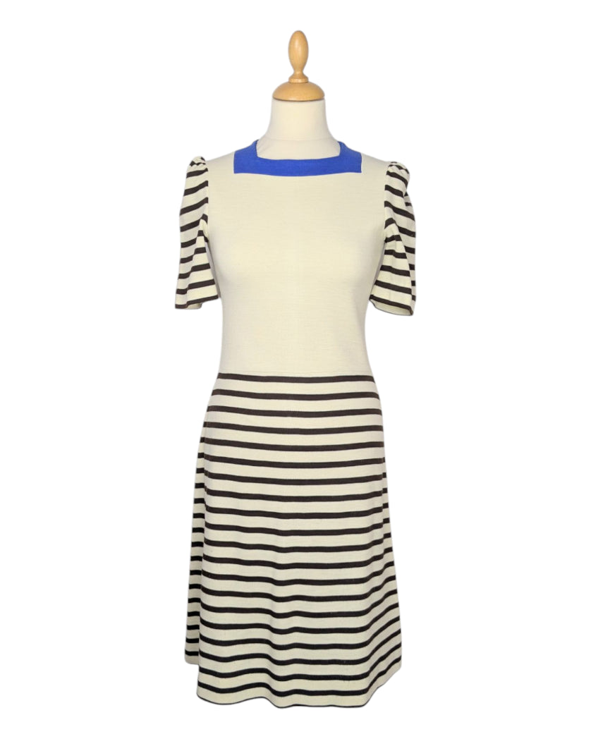 Robe vintage rayée beige et bleu années 60