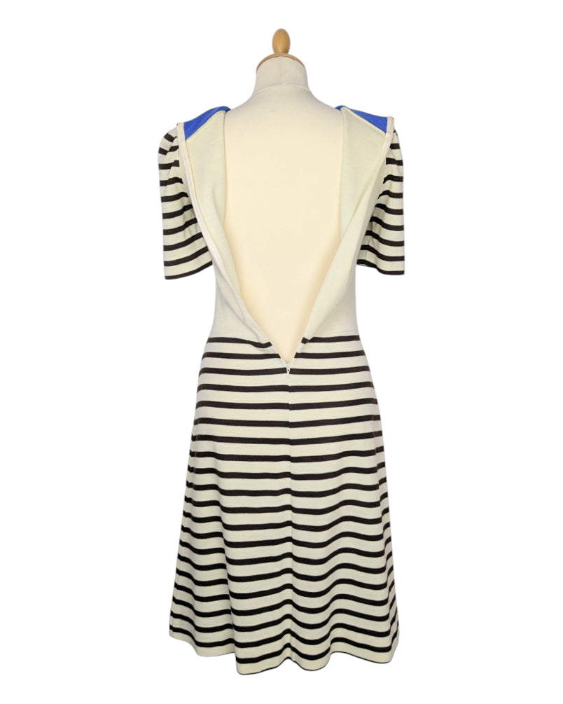 Robe vintage rayée beige et bleu années 60