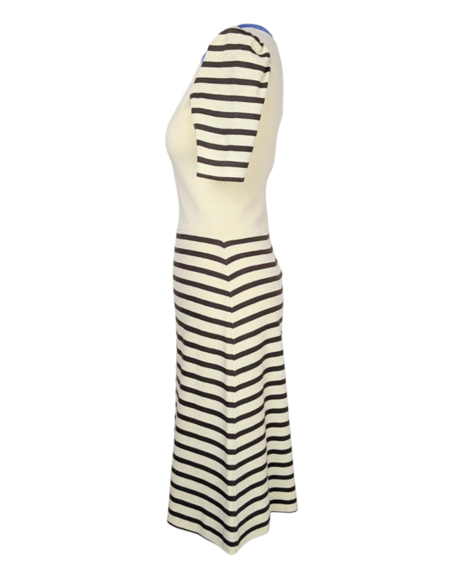 Robe vintage rayée beige et bleu années 60