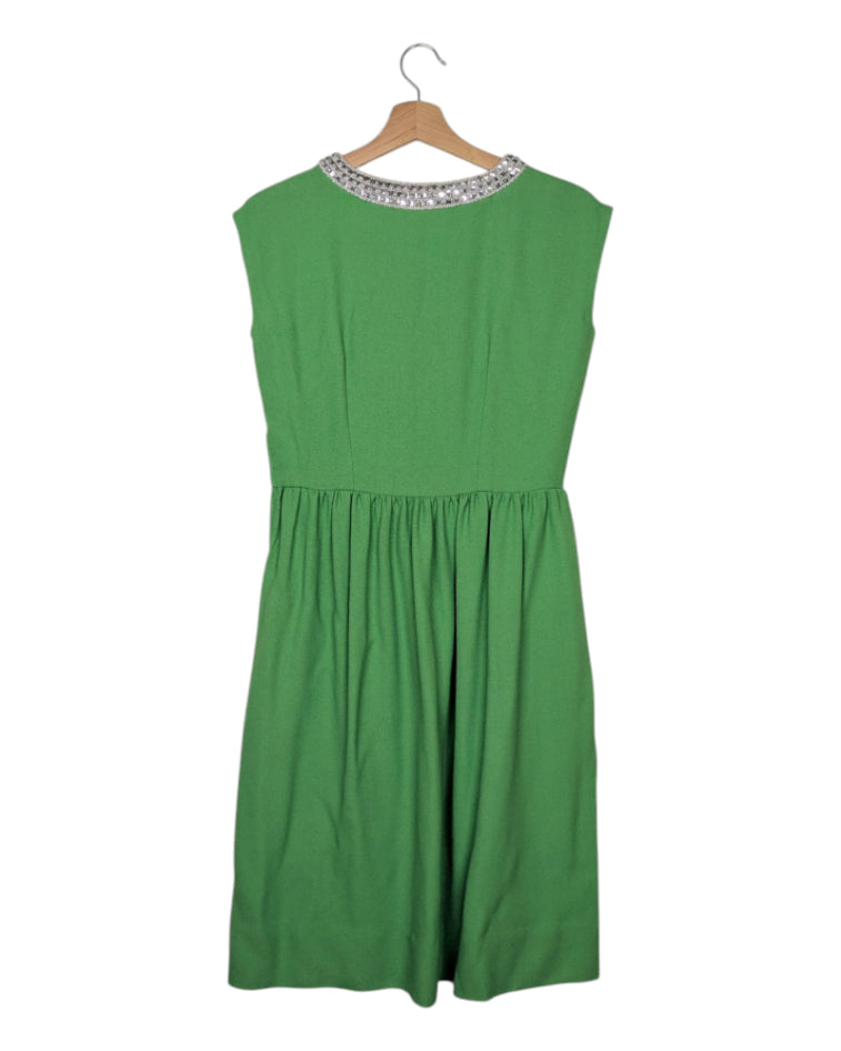 Robe vintage verte crêpe années 60