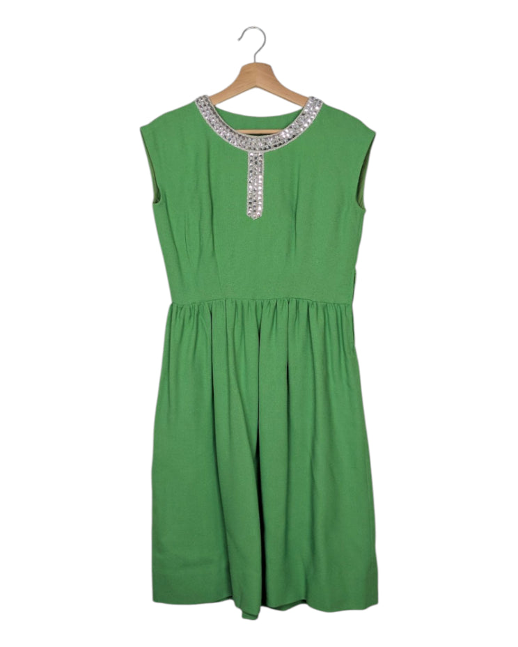 Robe vintage verte crêpe années 60