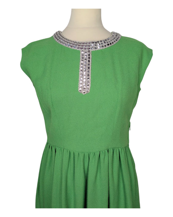 Robe vintage verte crêpe années 60