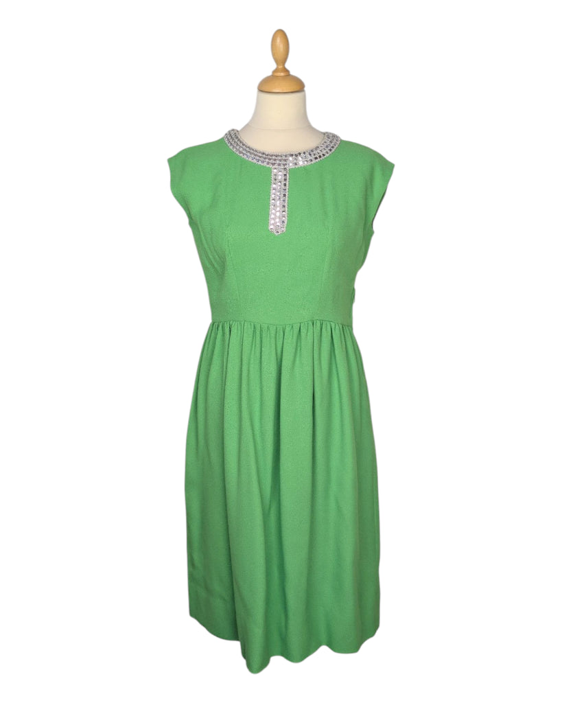 Robe vintage verte crêpe années 60