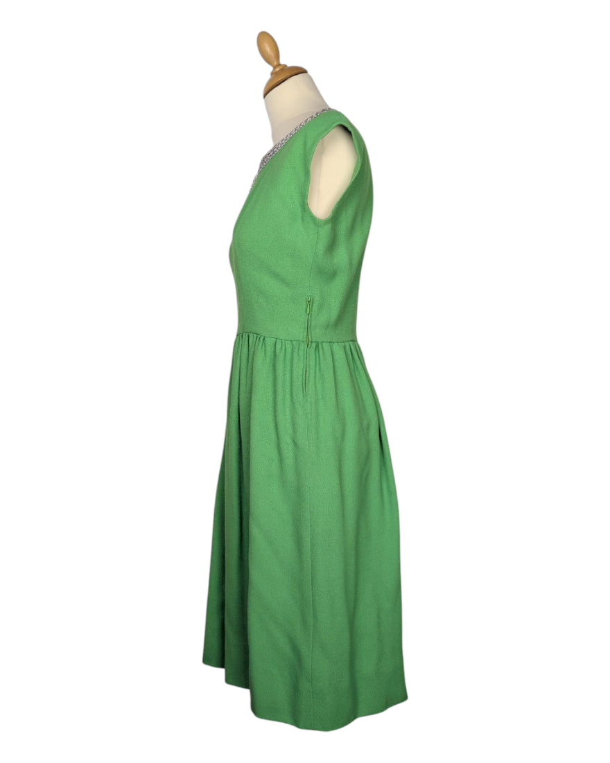 Robe vintage verte crêpe années 60