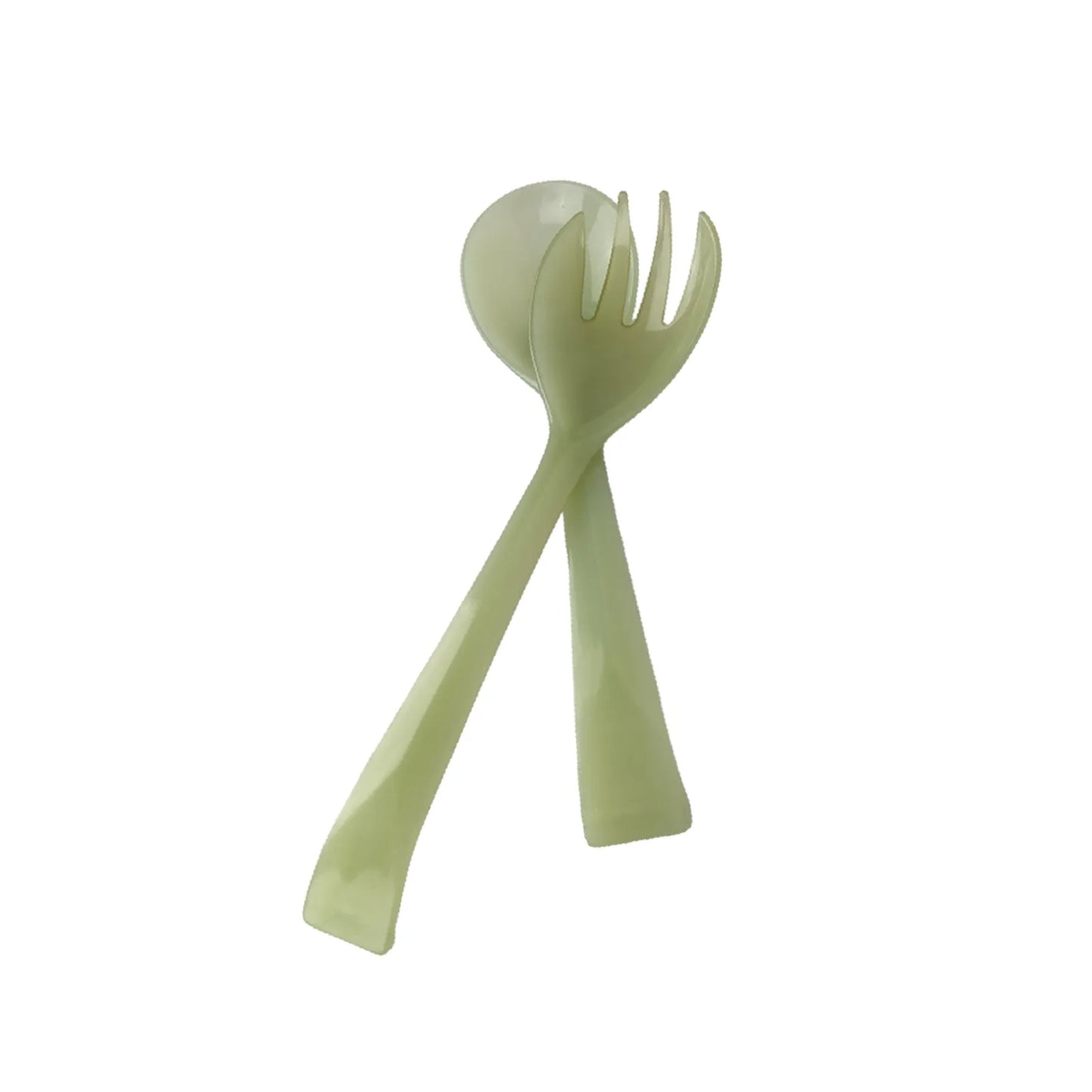 Couverts à salade vintage vert pastel en mélamine avec cuillère et fourchette assorties