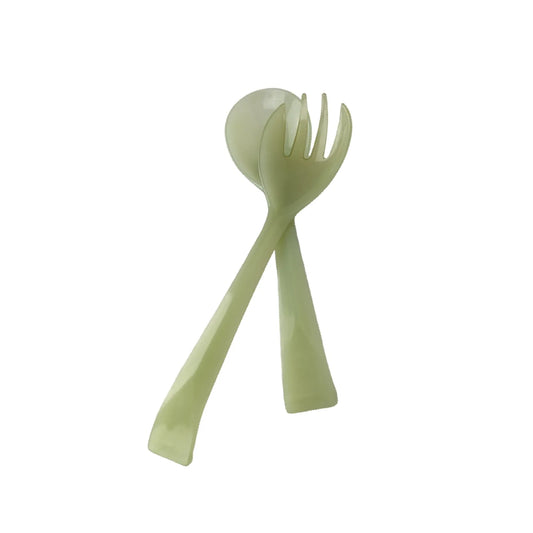 Couverts à salade vintage vert pastel en mélamine avec cuillère et fourchette assorties